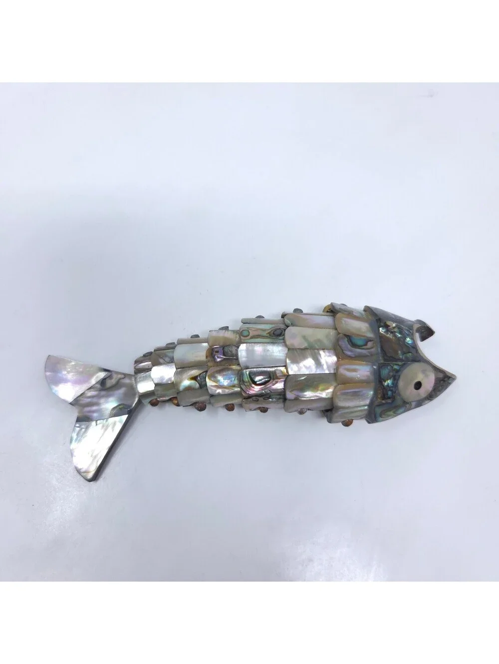 Vintage Articulated Mother of Pearl Abalone Shell Fish Bottle Opener